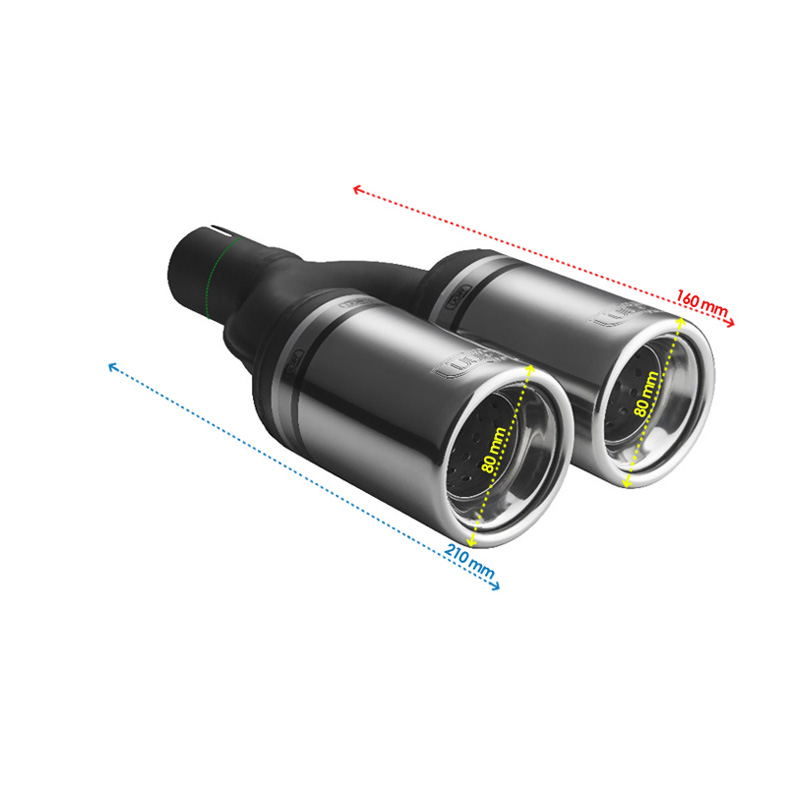 Ulter Sport Uitlaatsierstuk - Dubbel Rond Ø80mm - Lengte 160mm - Montage ->50mm - RVS