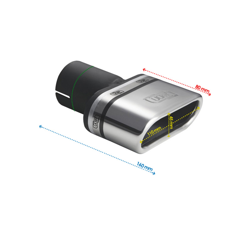 Ulter Sport Uitlaatsierstuk - Ovaal 110x45mm Schuin - Lengte 80mm - Montage ->50mm - RVS