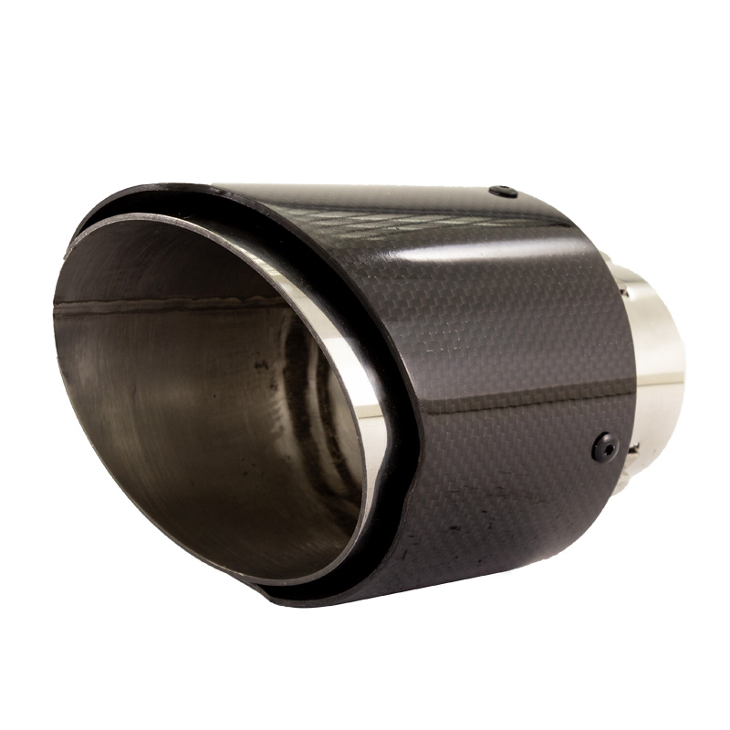 Simoni Racing Uitlaatsierstuk Rond/Schuin Glanzend-Carbon+RVS - Ø102xL155mm - Montage 63mm