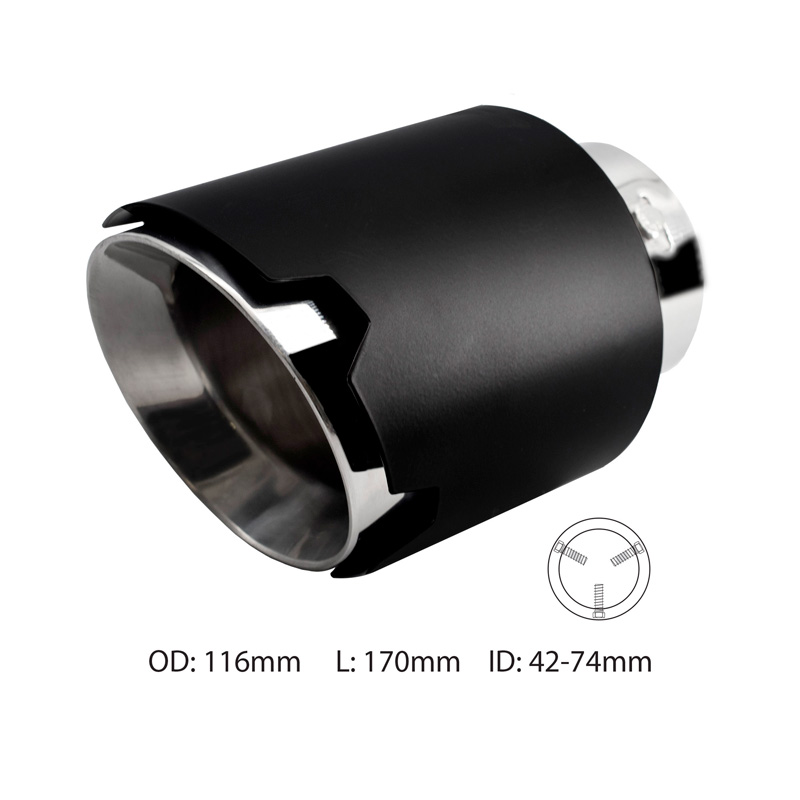 Simoni Racing Uitlaatsierstuk Rond/Schuin Matzwart+RVS - Ø116xL170mm - Montage 42-74mm