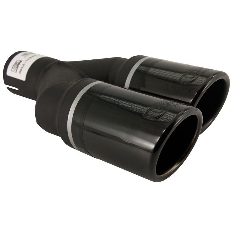 Ulter Sport Uitlaatsierstuk (rechts) - Dubbel Rond Ø70mm - Lengte 200/180mm - Montage ->50mm - RVS Zwart