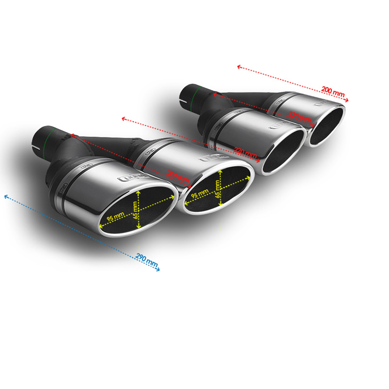 Ulter Sport Uitlaatsierstuk - Dubbel Ovaal 95x65mm Schuin Type II  - Lengte 200mm - Montage ->50mm - RVS