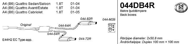 Simons Dual Power Einddemper Audi A4 Quattro B6 2001-2005