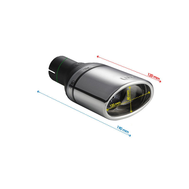 Ulter Sport Uitlaatsierstuk - Ovaal 120x80mm Schuin - Lengte 120mm - Montage ->50mm - RVS