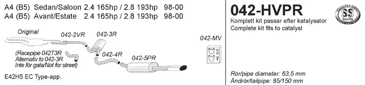 Simons Uitlaatsysteem af kat. Audi A4 B5 1998-2000