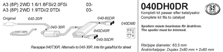 Simons Dual Power Uitlaatsysteem af kat. VW Golf V 2003>