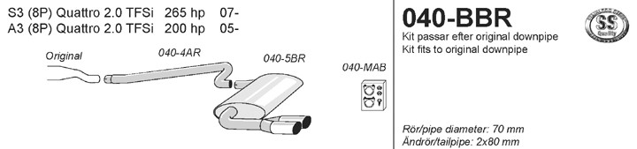Simons Einddemper Audi A3 Quattro 8P 2007>