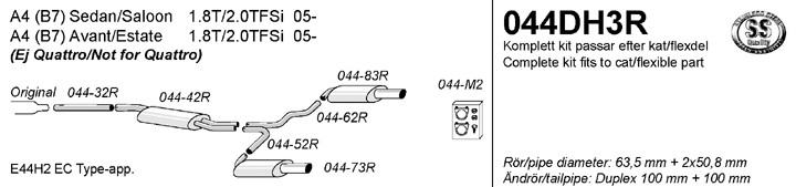 Simons Dual Power Uitlaatsysteem af kat. Audi A4 B6 2005>