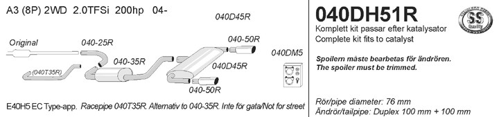 Simons Dual Power Uitlaatsysteem af kat. Audi A3 8P 2005>