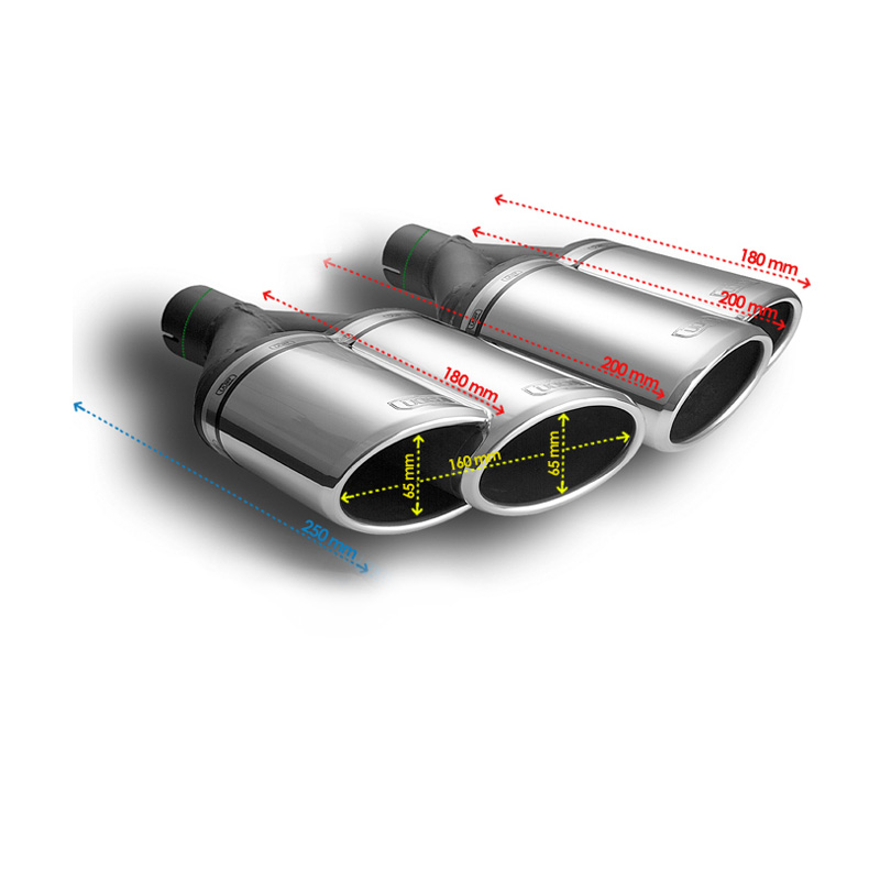 Ulter Sport Uitlaatsierstuk (rechts) - Dubbel Ovaal 160x65mm - Lengte 200mm - Montage ->50mm - RVS