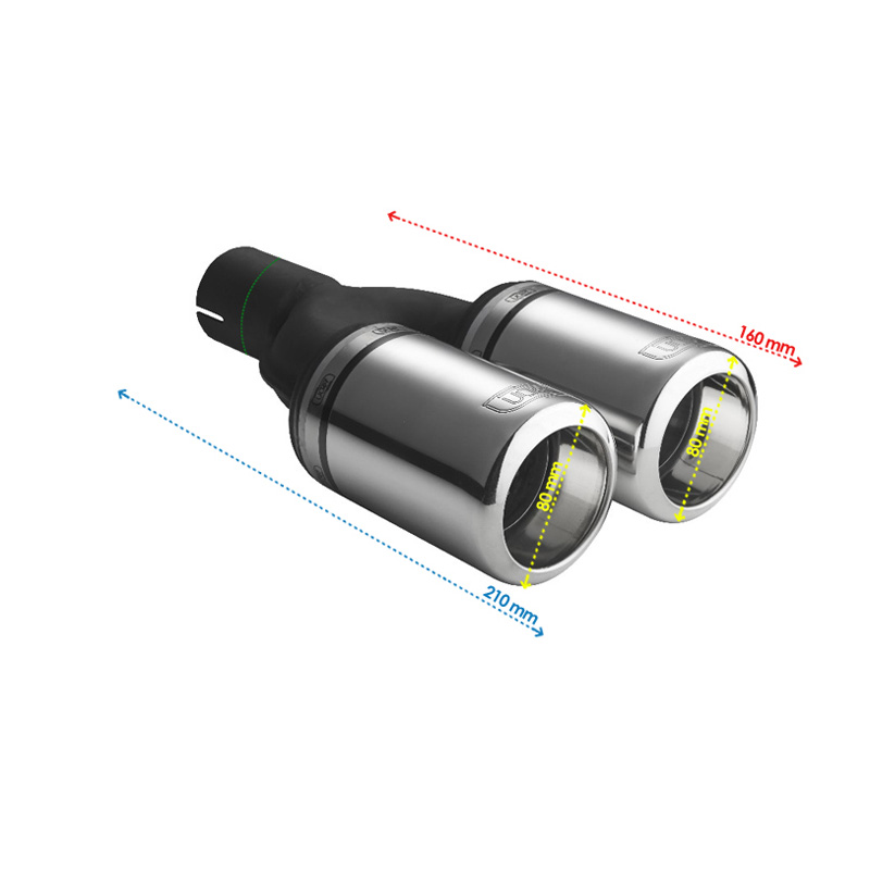 Ulter Sport Uitlaatsierstuk - Dubbel Rond Ø80mm Big Rim - Lengte 160mm - Montage ->50mm - RVS