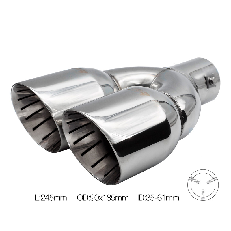 Simoni Racing Uitlaatsierstuk Dubbel Rond/Schuin RVS - Ø90xL245mm - Montage 35->61mm