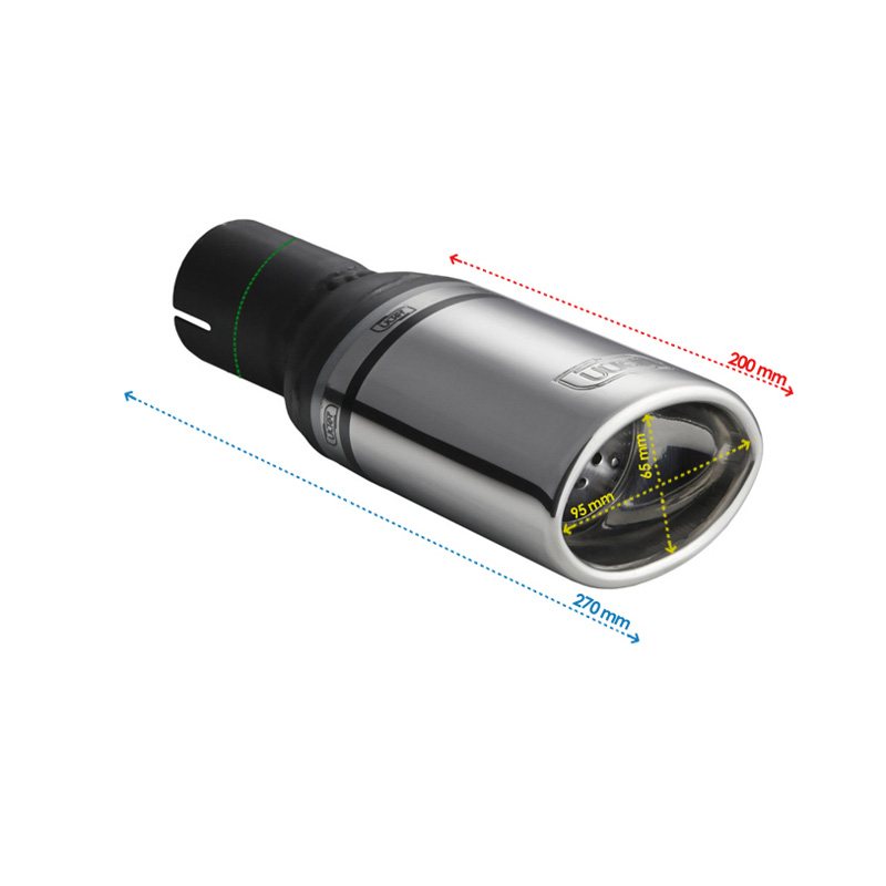 Ulter Sport Uitlaatsierstuk - Ovaal 95x65mm - Lengte 200mm - Montage ->50mm - RVS