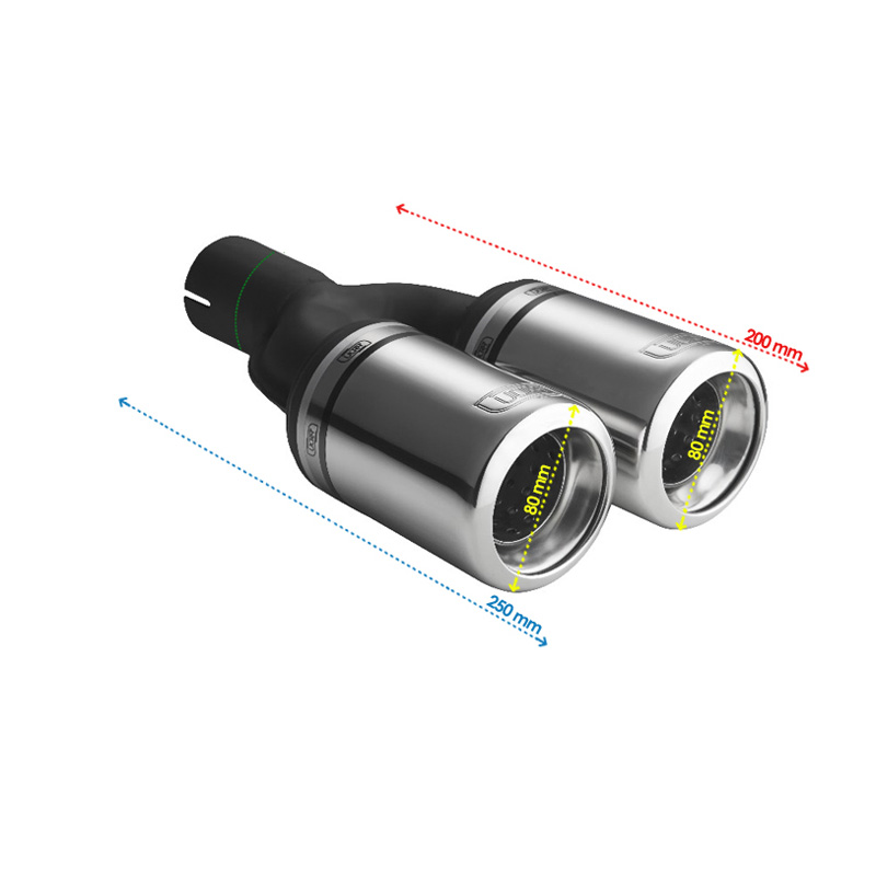 Ulter Sport Uitlaatsierstuk - Dubbel Rond Ø80mm Type 2  - Lengte 200mm - Montage ->50mm - RVS