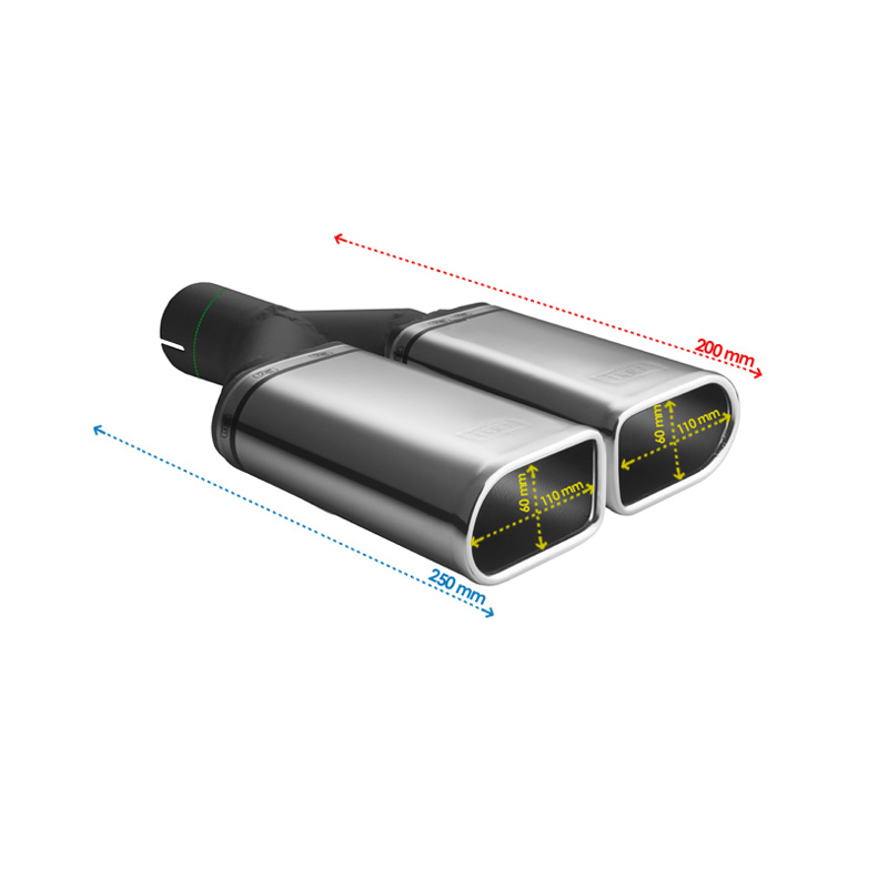 Ulter Sport Uitlaatsierstuk - Dubbel Ovaal 110x65mm - Lengte 200mm - Montage ->50mm - RVS