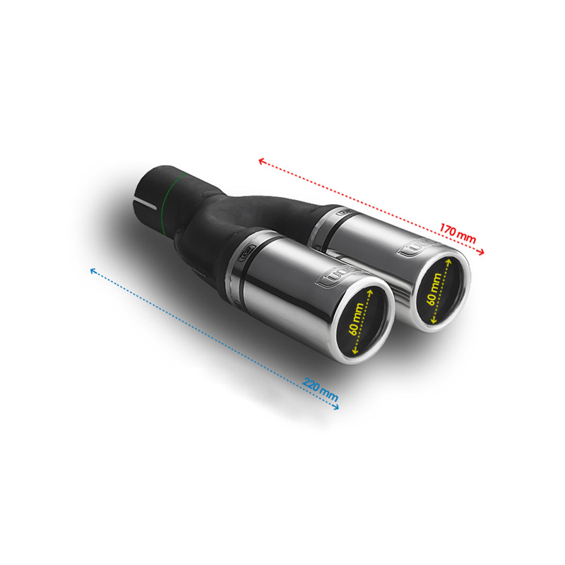 Ulter Sport Uitlaatsierstuk - Dubbel Rond Ø60mm  - Lengte 170mm - Montage ->50mm - RVS