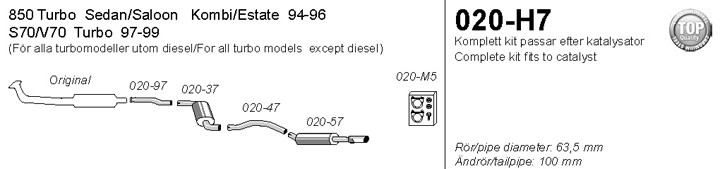 Simons Uitlaatsysteem af kat. Volvo V70 1997-1999