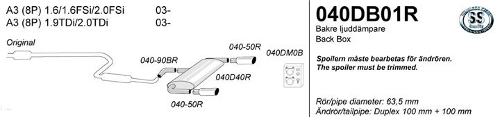 Simons Dual Power Einddemper Audi A3 8P 2003>