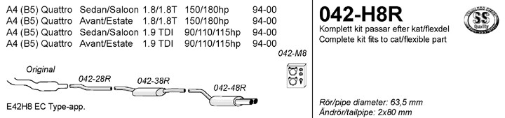 Simons Uitlaatsysteem af kat. Audi A4 Quattro B5 1994-2000