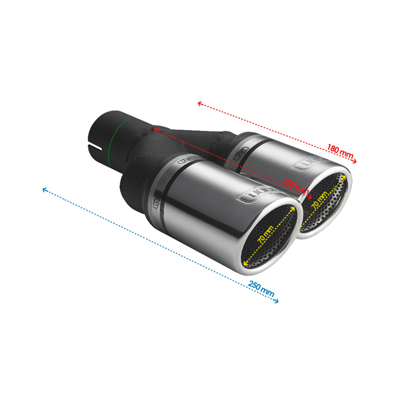 Ulter Sport Uitlaatsierstuk - Dubbel Rond Ø70mm RS - Lengte 200mm - Montage ->50mm - RVS