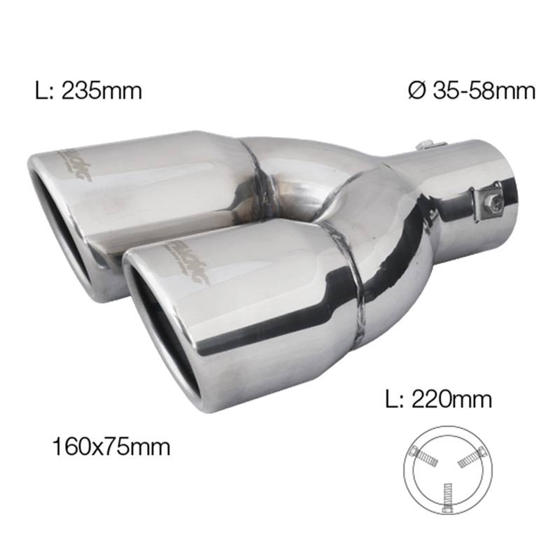 Simoni Racing Uitlaatsierstuk Dubbel Rechts Rond/Schuin RVS - Ø70xL220mm - Montage ->58mm