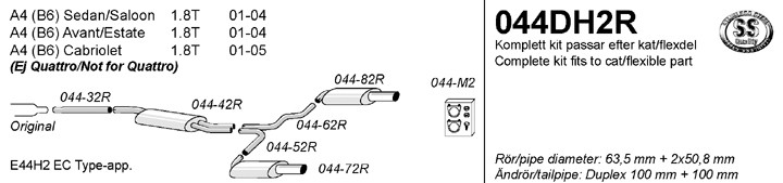 Simons Dual Power Uitlaatsysteem af kat. Audi A4 B6 2001-2005