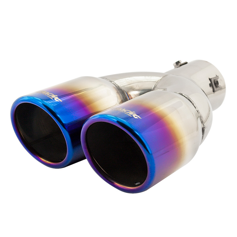 Simoni Racing Uitlaatsierstuk Dubbel Rond/Schuin RVS/Titanium - Ø76xL230mm - Montage -37->58mm