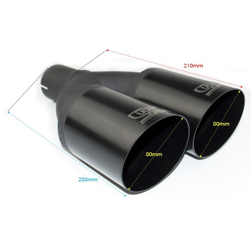 Ulter Sport Uitlaatsierstuk - Dubbel Rond Ø90mm Schuin - Lengte 280mm - Montage ->55mm - Zwart RVS