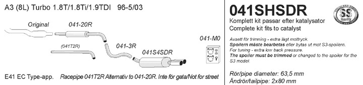 Simons Performancesysteem af kat. Audi A3 8L 1996-2003