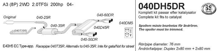 Simons Dual Power Uitlaatsysteem af kat. VW Golf V 2005>
