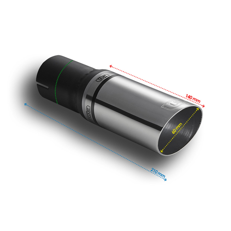 Ulter Sport Uitlaatsierstuk - Rond Ø60mm Schuin - Lengte 140mm  - Montage ->50mm - RVS